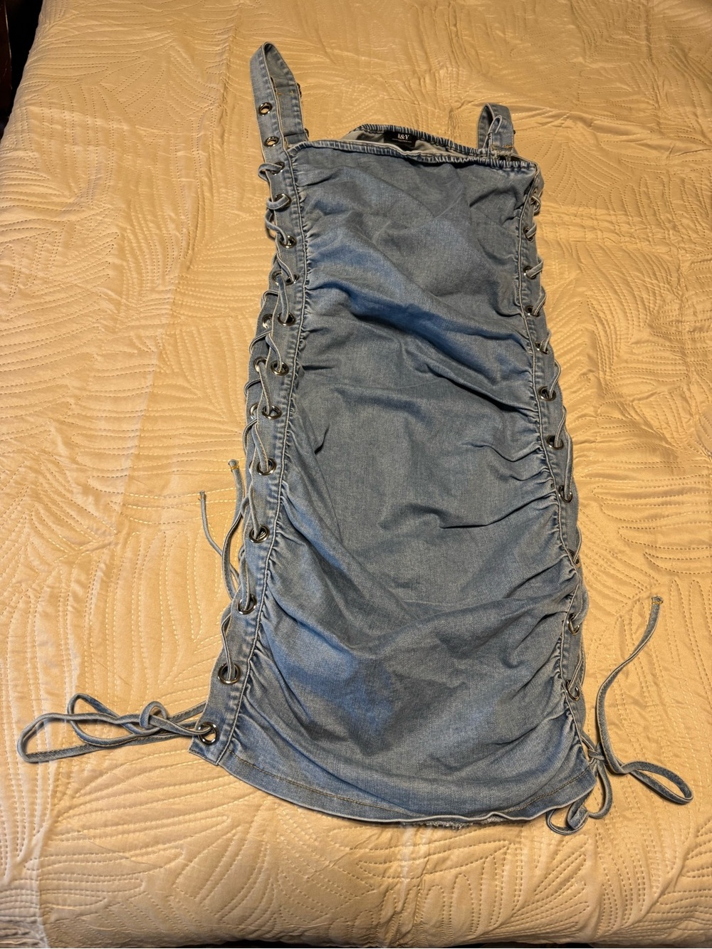 H&Y Fashion Denim Lace-Up Bodycon Skirt — Blue Sz Large